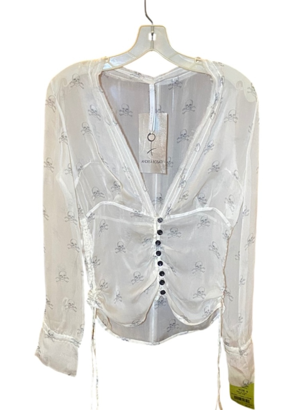 NWT Andrea Rosati 100% Silk Skull Blouse • Y2K Archival Cyber Grunge Sheer US 6
